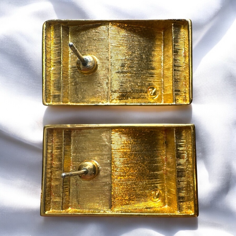 Vintage Swarovski Large Gold Geometric Statement Earrings - Picture 3 of 4